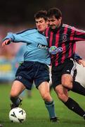 8 November 1998; Ciaran Kavanagh of UCD in action against Brian Mooney of Bohemians during the Harp Lager National League Premier Division match between UCD and Bohemians at Belfield Park in Dublin. Photo By Brendan Moran/Sportsfile.