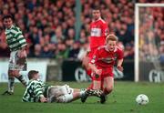 30 December 1998; Colin O'Brien of Cork City is tackled by Richie Purdy of Shamrock Rovers during the Harp Lager League Cup Final 2nd Leg match between Cork City and Shamrock Rovers at Turner's Cross in Cork. Photo by Matt Browne/Sportsfile