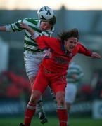 10 January 1998. Dessie Baker of Shelbourne in action against Richie Purdy of Shamrock Rovers during the Harp Lager League Cup First Round match between Shelbourne and Shamrock Rovers at Tolka Park in Dublin. Photo by Brendan Moran/Sportsfile.
