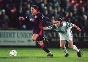 13 November 1998; Eddie Gormley of St Patrick's Athletic in action against Don Tierney of Bray Wanderers during the Harp Lager National League Premier Division match between Bray Wanderers and St Patrick's Athletic at Carlisle Grounds in Bray, Wicklow. Photo by David Maher/Sportsfile.