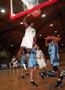 7 November 1998; Eric Blair of Waterford Crystal Slam-Dunks the ball as Jerome Westbrooks watches on during the ESB Superleague Basketball game between Dublin Bay Vikings and Waterford Crystal at the National Basketball Arena in Tallaght, Dublin. Photo by Brendan Moran/Sportsfile.