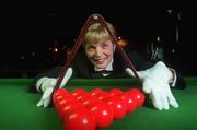 19 March 1998; Snooker referee Geraldine McGillivary poses for a portrait at Skelly's Snooker Club in Artane, Dublin. Photo by David Maher/Sportsfile.