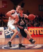 14 November 1998; Jonathan Grennell of Killester in action against Kevin Byne of Dublin Bay Vikings during the ESB Superleague Basketball match between Dublin Bay Vikings and Killester at the National Basketball Arena in Tallaght, Dublin. Photo By Brendan Moran/Sportsfile.