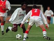 14 July 1998; Jose Quitonga of Hearts in action against Wllie Burke of St Patrick's Athletic during the Club Friendly match between St Patrick's Athletic and Hearts at Richmond Park in Dublin.Photo by Matt Browne/Sportsfile.
