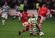 29 July 1998; Harald Brattbakk of Celtic in action against Keith Long of St Patrick's Athletic during the UEFA Champions League Qualifying First Round Second Leg match between St Patrick's Athletic and Celtic at Tolka Park in Dublin. Photo by David Maher/Sportsfile.