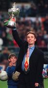 21 May 1997; 1997 Embassy World Snooker Champion Ken Doherty is introduced to the crowd ahead of the FIFA World Cup 1998 Group 8 Qualifying match between Republic of Ireland and Liechtenstein at Lansdowne Road in Dublin. Photo by David Maher/Sportsfile.