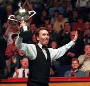 26 March 1998; Ken Doherty pictured with the Snooker World Cup ahead of the Benson and Hedges Irish Masters Snooker Quarter-Final between Ken Doherty and Fergal O'Brien at Goffs in Kill, Kildare. Photo by Matt Browne/Sportsfile