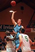 7 November 1998; Kevin Byrne of Dublin Bay Vikings gets a shot away under pressure from Roscoe Patterson, left, and Darren Scaly of Waterford Crystal during the ESB Superleague Basketball game between Dublin Bay Vikings and Waterford Crystal at the National Basketball Arena in Tallaght, Dublin. Photo by Brendan Moran/Sportsfile.