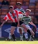 20 September 1998; Michael McHugh of Derry City in action against Gino Brazil of Shamrock Rovers during the Harp Lager National League Premier Division match between Shamrock Rovers and Derry City at Tolka Park in Dublin. Photo by Brendan Moran/Sportsfile