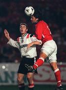 26 September 1998; Greg Costello oof Shelbourne in action against Jim Sheridan of Sligo Rovers during the Harp Lager National League Premier Division match between Shelbourne and Sligo Rovers at Tolka Park in Dublin. Photo by David Maher/Sportsfile.