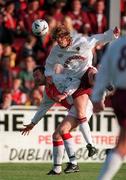 14 July 1998; Steven Pressley of Hearts in action against Ian Gilzean of St Patrick's Athletic during the Club Friendly match between St Patrick's Athletic and Hearts at Richmond Park in Dublin.Photo By Brendan Moran/Sportsfile.