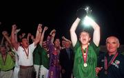 26 July 1998; Republic of Ireland's Captain, Barry Quinn celebrates with the cup following the UEFA European Under-18 Championship Final between Germany and Republic of Ireland at GSZ Stadium in Larnaca, Cyprus. Photo by David Maher/Sportsfile.