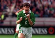 5 September 1998; Denis Iriwn of Republic of Ireland celebrates after scoring his sides first goal from the penalty spot during the UEFA EURO 2000 Group 8 Qualifier between Republic of Ireland and Croatia at Lansdowne Road in Dublin. Photo by Matt Browne/Sportsfile.