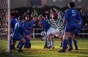 17 January 1999; Jason Sherlock of Shamrock Rovers attempts a shot at goal during the Harp Lager National League Premier Division match between UCD and Shamrock Rovers at Belfield Park in Dublin. Photo by Ray McManus/Sportsfile