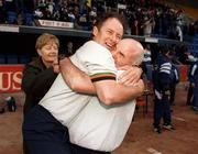 8 May 1998; Republic of Ireland manager Brian Kerr, left is hugged by coach Noel O'Reilly following the UEFA Under-16 Championship Final Republic of Ireland v Italy at McDiarmid Park in Perth, Scotland. Photo by Brendan Moran/Sportsfile.