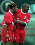 31 July 1998; Patrick Berger of Liverpool, left, is consoled by team-mate Paul Ince after a missed chance during the Carlsberg Trophy match between St Patrick's Athletic and Liverpool at Lansdowne Road in Dublin. Photo by Matt Browne/Sportsfile