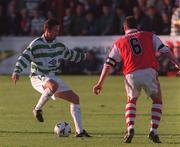 29 July 1998; Harald Brattbakk of Celtic in action against Keith Long of St Patrick's Athletic during the UEFA Champions League Qualifying First Round Second Leg match between St Patrick's Athletic and Celtic at Tolka Park in Dublin. Photo by David Maher/Sportsfile.
