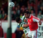 29 July 1998; Paul Osam of St Patrick's Athletic in action against Malcolm MacKay of Celtic during the UEFA Champions League Qualifying First Round Second Leg match between St Patrick's Athletic and Celtic at Tolka Park in Dublin. Photo by David Maher/Sportsfile.