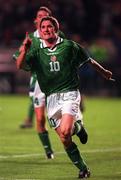 14 October 1998; Robbie Keane of Republic of Ireland celebrates after scoring his side's first goal during the UEFA Euro 2000 Group 8 Qualifier between Republic of Ireland and Malta at Lansdowne Road in Dublin. Photo by David Maher/Sportsfile.