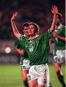 14 October 1998; Robbie Keane of Republic of Ireland celebrates after scoring his side's first goal during the UEFA Euro 2000 Group 8 Qualifier between Republic of Ireland and Malta at Lansdowne Road in Dublin. Photo by Matt Browne/Sportsfile.