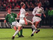 14 October 1998; Robbie Keane of Republic of Ireland shoots to score his second goal during the UEFA Euro 2000 Group 8 Qualifier between Republic of Ireland and Malta at Lansdowne Road in Dublin. Photo by Matt Browne/Sportsfile.