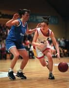 25 January 1998; Michelle Maguire of Wildcats in action against Caitriona O'Keeffe of Opennet Naomh Mhuire during the Sprite Women's Senior National Cup Final between Snowcream Waterford Wildcats and Opennet Naomh Mhuire at the National Basketball Arena in Tallaght, Dublin. Photo by Brendan Moran/Sportsfile