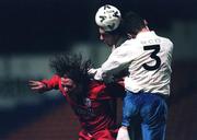 27 November 1998; Dessie Baker of Shelbourne in action against Graham Brett, 3, and Aidan Lynch of UCD during the Harp Lager National League Premier Division match between Shelbourne and UCD at Tolka Park in Dublin. Photo by David Maher/Sportsfile.