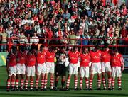29 July 1998; The St Patrick's Athletic team stand for a minutes silence in memory of Darren Russell, brother of Martin Russell, who was killed in a motor accident earlier in the week, ahead the UEFA Champions League Qualifying First Round Second Leg match between St Patrick's Athletic and Celtic at Tolka Park in Dublin. Photo by David Maher/Sportsfile.