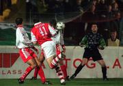 23 October 1998;  Ian Gilzean of St Patrick's Athletic heads the ball towards goal which led to Trevor Molloy scoring his side's first goal during the Harp Lager National League Premier Division match between St Patrick's Athletic and Cork City at Richmond Park in Dublin. Photo by David Maher/Sportsfile.