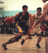 17 January 1999; Stephen McGuirke of St Vincent's in action against Kevin Craig of Star of The Sea during the ESB Men's Superleague basketball match between St Vincent's and Star of The Sea at St Vincent's Basketball Club in Glasnevin, Dublin. Photo By Brendan Moran/Sportsfile.