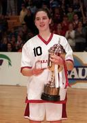 25th January 1998; Susan Moran of Tullamore with the cup following the Junior Women's National Cup Final between Tullamore and Castlebar at the Sprite Cup Finals at the National Basketball Arena in Tallaght, Dublin. Photo by Brendan Moran/Sportsfile.