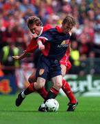 31 July 1998; Trevor Molloy of St Patrick's Athletic in action against Jason McAteer of Liverpool during the Carlsberg Trophy match between St Patrick's Athletic and Liverpool at Lansdowne Road in Dublin. Photo by Brendan Moran/Sportsfile