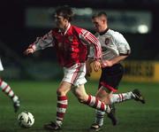 9 December 1998; Trevor Molloy of St Patrick's Athletic in action against Eamonn Doherty of Derry City during the Harp Lager National League Premier Division match between St Patrick's Athletic and Derry City at Richmond Park in Dublin. Photo by David Maher/Sportsfile.