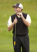 28 September 2004; Sergio Garcia in jovial mood on the first green during the first day of practice ahead of the American Express World Golf Championship 2004, Mount Juliet Golf Club, Thomastown, Co. Kilkenny. Picture credit; Matt Browne / SPORTSFILE