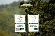 28 September 2004; A general view of a sign showing the names of Tiger Woods and Darren Clarke as past champions. American Express World Golf Championship 2004, Mount Juliet Golf Club, Thomastown, Co. Kilkenny. Picture credit; Matt Browne / SPORTSFILE