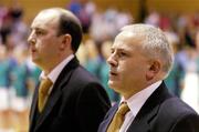 25 September 2004; Ger Tarrant, head coach, Ireland, with assistant coach Des O'Sullivan, left. Women's European Basketball Championship, Qualifying round, Ireland v Luxembourg, National Basketball Arena, Tallaght, Dublin. Picture credit; Brendan Moran / SPORTSFILE