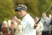 30 September 2004; Luke Donald pictured after his birdie putt on the 8th green during round one of the American Express World Golf Championship 2004, Mount Juliet Golf Club, Thomastown, Co. Kilkenny. Picture credit; Matt Browne / SPORTSFILE