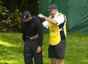 30 September 2004; Tiger Woods receives treatment from his caddy Steve Williams on the 4th tee box during round one of the American Express World Golf Championship 2004, Mount Juliet Golf Club, Thomastown, Co. Kilkenny. Picture credit; Matt Browne / SPORTSFILE