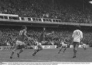 14 October 1981; Republic of Ireland's Frank Stapleton celebrates scoring his sides scond goal with team-mates Michael Robinson, 11, and Ronnie Whelan as France's Michel Platini, 10, looks on. 1982 FIFA World Cup Qualifier, Republic of Ireland v France, Lansdowne Road, Dublin. Picture credit: Ray McManus / SPORTSFILE