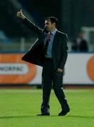 30 September 2004; A Dejected Shelbourne manager Pat Fenlon thanks the fans at the end of the game after defeat by Lille. UEFA cup, First Round, Second Leg, Lille v Shelbourne, Stade Metropole, Lille, France. Picture credit; David Maher / SPORTSFILE