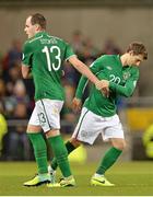 15 October 2013; Republic of Ireland's Wes Hoolahan, left, comes on as a substitute for Anthony Stokes in the 87th minute. 2014 FIFA World Cup Qualifier, Group C, Republic of Ireland v Kazakhstan, Aviva Stadium, Lansdowne Road, Dublin. Picture credit: Brendan Moran / SPORTSFILE