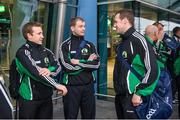 16 October 2013; Kilkenny's, from left, Richie Hogan, JJ Delaney and Jackie Tyrrell as the GAA Hurling 11 Teams prepare to depart for the Notre Dame Celtic Champions Classic Super Hurling 11s Exhibition matches. Dublin Airport, Dublin. Picture credit: Pat Murphy / SPORTSFILE