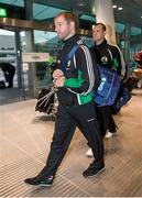 16 October 2013; Kilkenny players JJ Delaney and Jackie Tyrrell, right, as the GAA Hurling 11 Teams prepare to depart for the Notre Dame Celtic Champions Classic Super Hurling 11s Exhibition matches. Dublin Airport, Dublin. Picture credit: Pat Murphy / SPORTSFILE