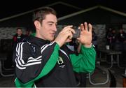 17 October 2013; Nickie Quaid, Limerick, takes a photograph of some of his team-mates, upon their arrival at Gaelic Park, ahead of a Celtic Champions Classic Super Hurling 11s training session. Gaelic Park, Chicago, USA. Picture credit: Ray McManus / SPORTSFILE