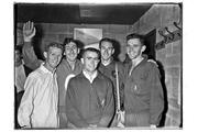 6 August 1958: Golden Mile in Morton Stadium, Santry. For the first time in history five men had run sub four minutes in the same race. From left: Murray Halberg of New Zealand; Ronnie Delany, Ireland, the 1500m Olympic Champion; Albie Thomas, the world three mile record holder; Herb Elliott, the Commonwealth 1500 metre champion and the ‘World’s Best Miler’, Merv Lincoln both from Australia. The finishing times were Herb Elliott 1st 3:54.5 (WR),  Merv Lincoln 2nd 3:55.9, Ronnie Delany 3rd 3:57.5, Murray Halberg 4th 3:57.5, Albie Thomas 5th 3:58.6. Photo credit: Connolly Collection / SPORTSFILE