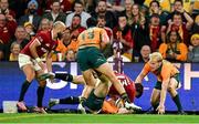 19 July 2025; Huw Jones of British & Irish Lions scores a try, that was subsequently disallowed, during the first test match between Australia and the British & Irish Lions at Suncorp Stadium in Brisbane, Australia. Photo by Brendan Moran/Sportsfile