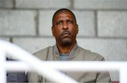 19 July 2025; Former England international Viv Anderson, watches his son Freddie Anderson of Cork City, during the Sports Direct Men’s FAI Cup second round match between Cork City and Leicester Celtic at Turner’s Cross in Cork. Photo by Stephen McCarthy/Sportsfile