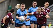 19 July 2025; Nicole Owens of Dublin in action against Hannah Noone of Galway during the TG4 All-Ireland Ladies Football Senior Championship semi-final match between Dublin and Galway at Glenisk O’Connor Park in Tullamore, Offaly. Photo by Piaras Ó Mídheach/Sportsfile