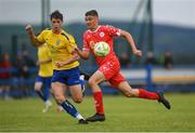19 July 2025; Dan Ring of Shelbourne in action against Jason Cross of Fairview Rangers during the Sports Direct Men’s FAI Cup second round match between Fairview Rangers and Shelbourne at Singland Park in Limerick. Photo by Stephen McCarthy/Sportsfile