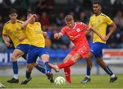 19 July 2025; James Bailey of Shelbourne in action against Tomás O'Connor of Fairview Rangers during the Sports Direct Men’s FAI Cup second round match between Fairview Rangers and Shelbourne at Singland Park in Limerick. Photo by Stephen McCarthy/Sportsfile